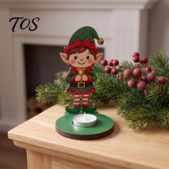 Creative Holiday Gifts for Friends Wooden Christmas Tealight Candle Holder, Santa Snowman Angel Reindeer Fireplace Mantle Decor Figurine, Tabletop