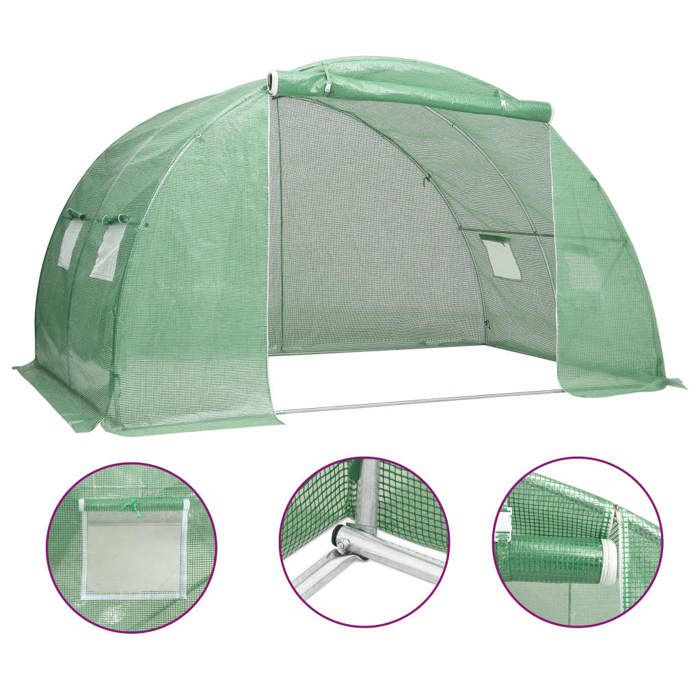 VidaXL Serre Abri Plantes Serre à Fleurs Serre à Plantes Légumes Jardin Résistant Durable Extérieur 8 m² Vert 2x4x2 m 48159