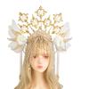 Lolita Corona Aureola Solare Fascia per Capelli Catena di Perline con Nappe Ali d'Angelo Fascia con Spine di Rosa Gotico Vintage Diadema Mary Barocco Copricapo