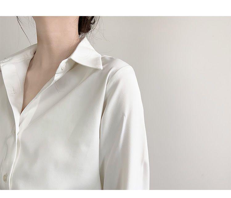 Elegant Women's Green Satin Shirt - Casual Commute Style, Spring Top