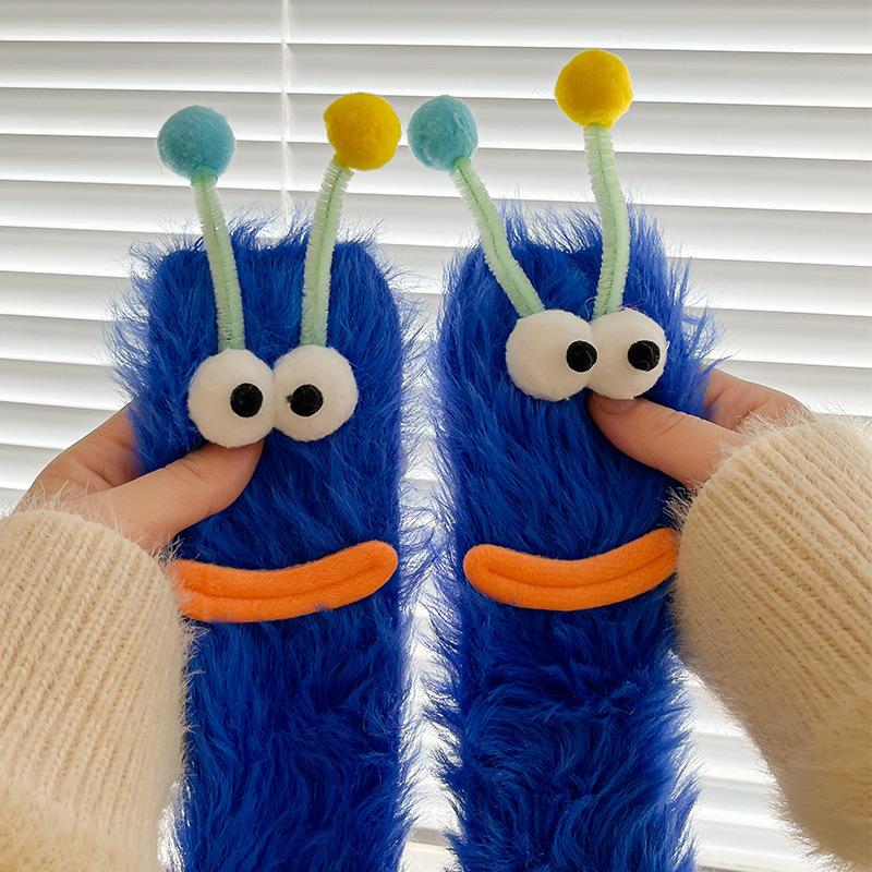 Funny Monster Socks Coral Fleece Non Slip Floor Socks for Couple Winter Home Sleep Christmas Gifts