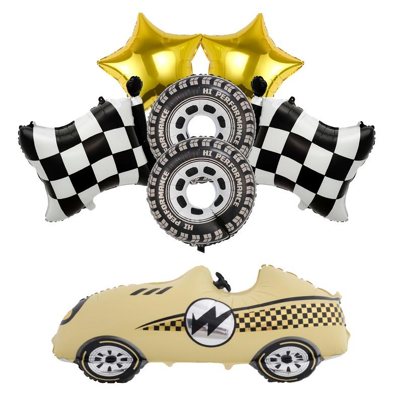 7pcs Racing Car Balloon Motorcycle Tire Wheel Balloons Black White Checkered Race Car Theme Kids Birthday Party Decorations Gift