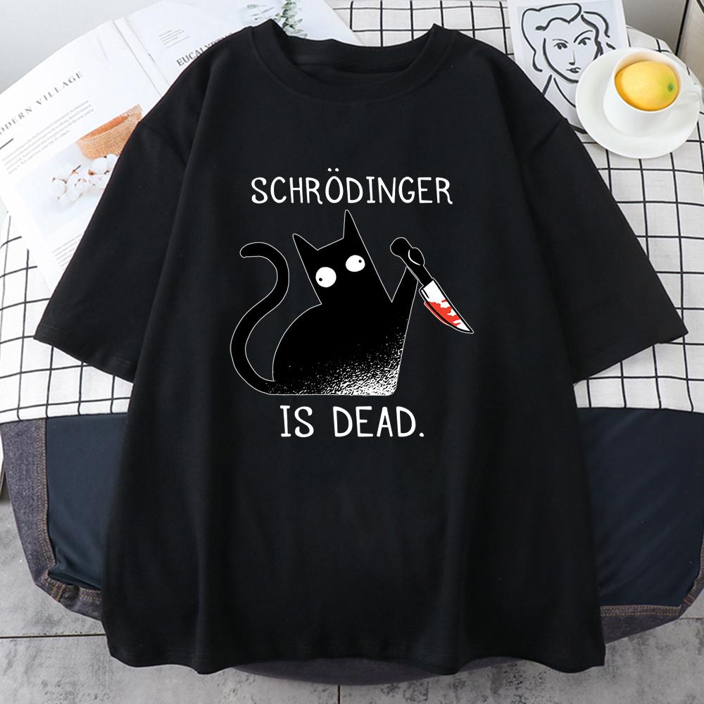 

Schrodinger Is Dead Black Cat Fashion Soft T-Shirt Man High Quality T-Shirts Oversized T Shirts Cotton Short Sleeve Street 4XL