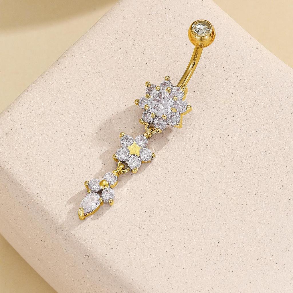 Stylish Octagonal Stainless Steel Belly Button Ring with Diamonds for Everyday Wear