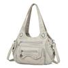 Women's Vintage Leather Shoulder Bag Multi-Zipper Pocket Crossbody Bag with Braided Detail Casual Handbag for  Use for Daily Life and Weekend Outings