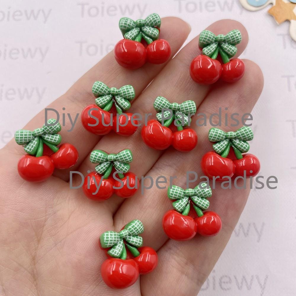 24pcs Colorful Kawaii Cartoon Bowknort Red Cherry Flat Back Stone DIY Wedding Bow Jewelry Applique Home Decor Crafts Accessories