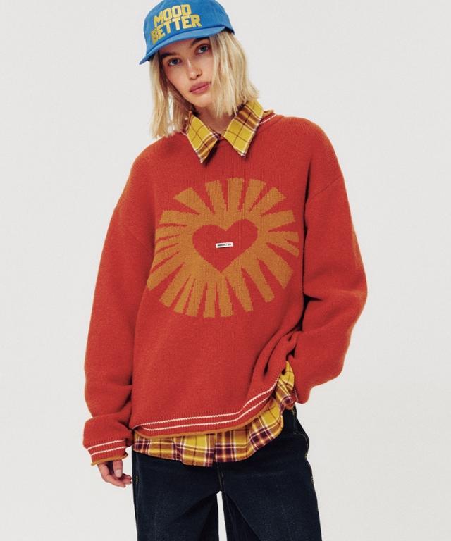 MOODBETTER Relaxed Logo Knit Pullover Brick Red