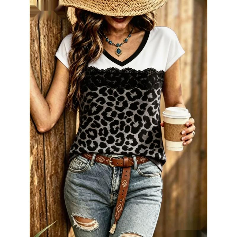 Womens V-Neck Short Sleeve Loose T-Shirt With Colorful Polka Dot Print Casual Oversized Top Daily Wear