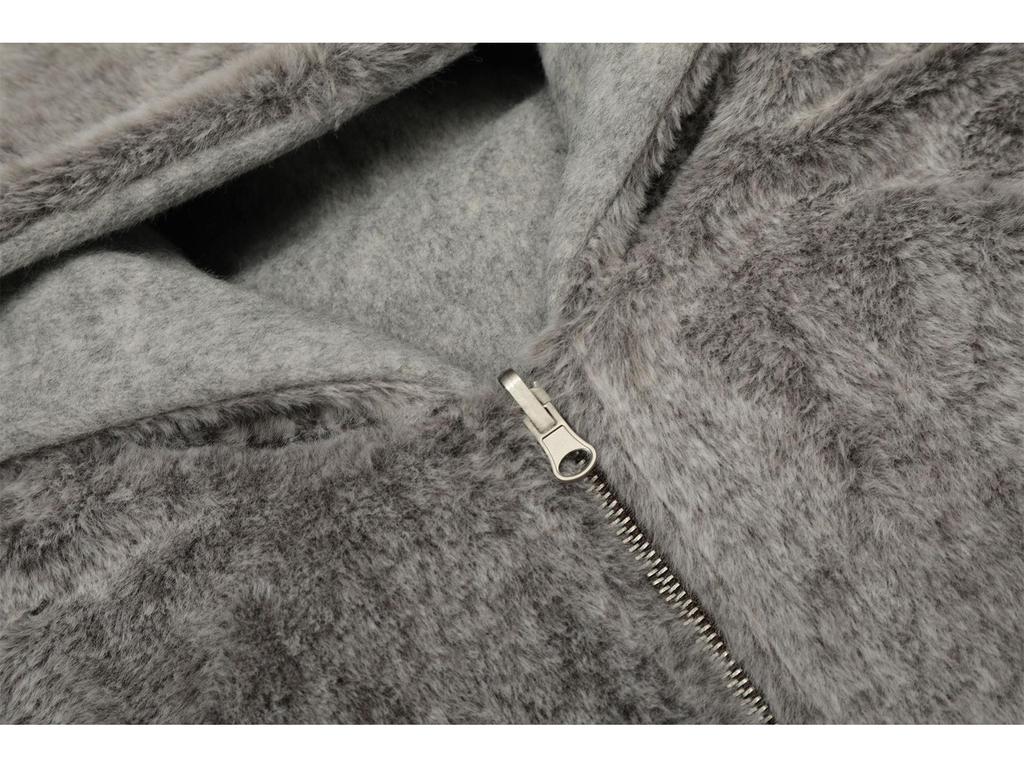 American Retro Women's Reversible Hooded Wool-Cotton Coat - Winter Warm Plush Jacket