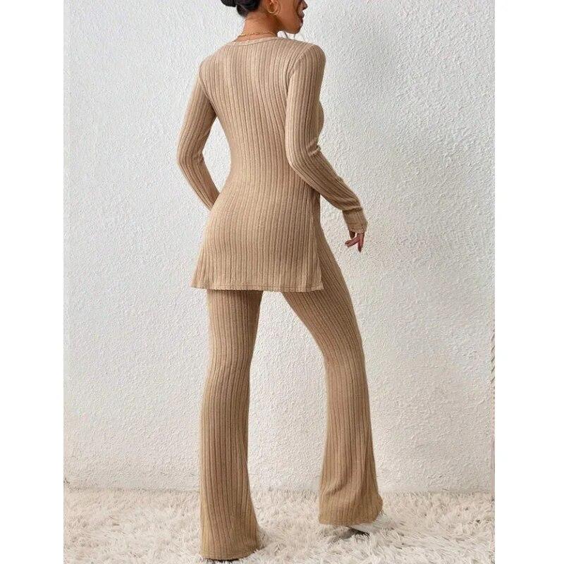 Uformelle lange bukser Slim Fit Damebluse 2 Todelt sett O-hals Mote Enkel Langermet Dameantrekk Klær 30518