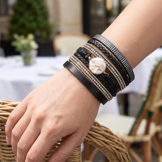 Damen Geflochtenes Armband Verstellbares Design Imitation Perlen Strasssteine Dekor Sicheres Verschluss Armband Handgelenk Accessoire