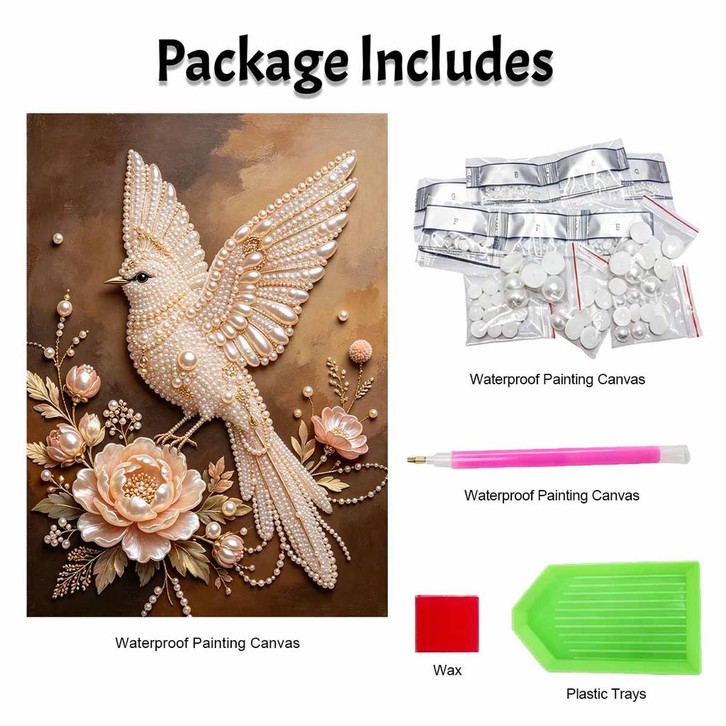 Pearl painting kit features 5D pearl elegant bird and flower mosaic art style for home wall decoration.