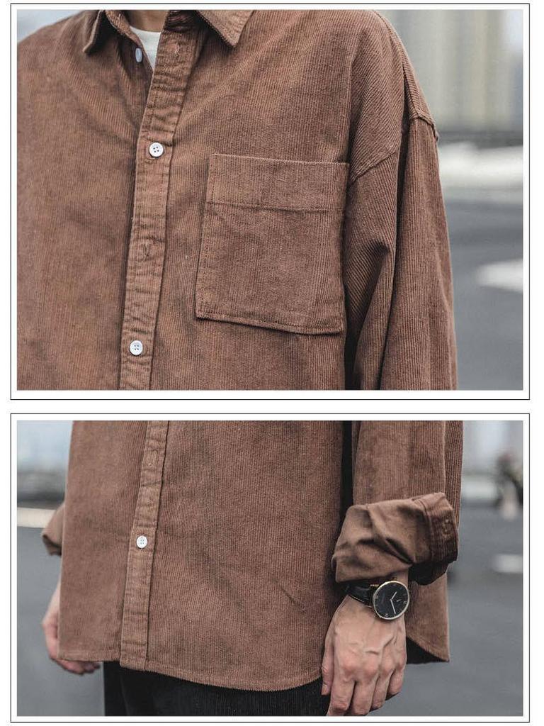 Men's Long Sleeve Corduroy Shirt - Japanese Style, Casual & Trendy, Loose Fit for Autumn/Winter
