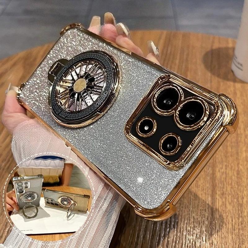 Note13 Plating Rotate Gyro Holder Case For Xiaomi Redmi Note 13 12 11 Pro 13pro 4g 5g 10 10s 9 9s Silicone Stand Cover Note13pro