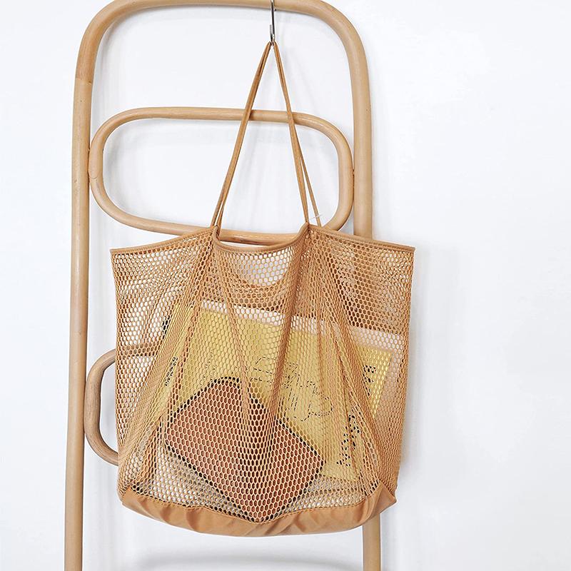 Yogodlns Sommer Große Kapazität Mesh Tote Tasche Für Frauen Einfache Hohl Strand Casual Schulter Tasche