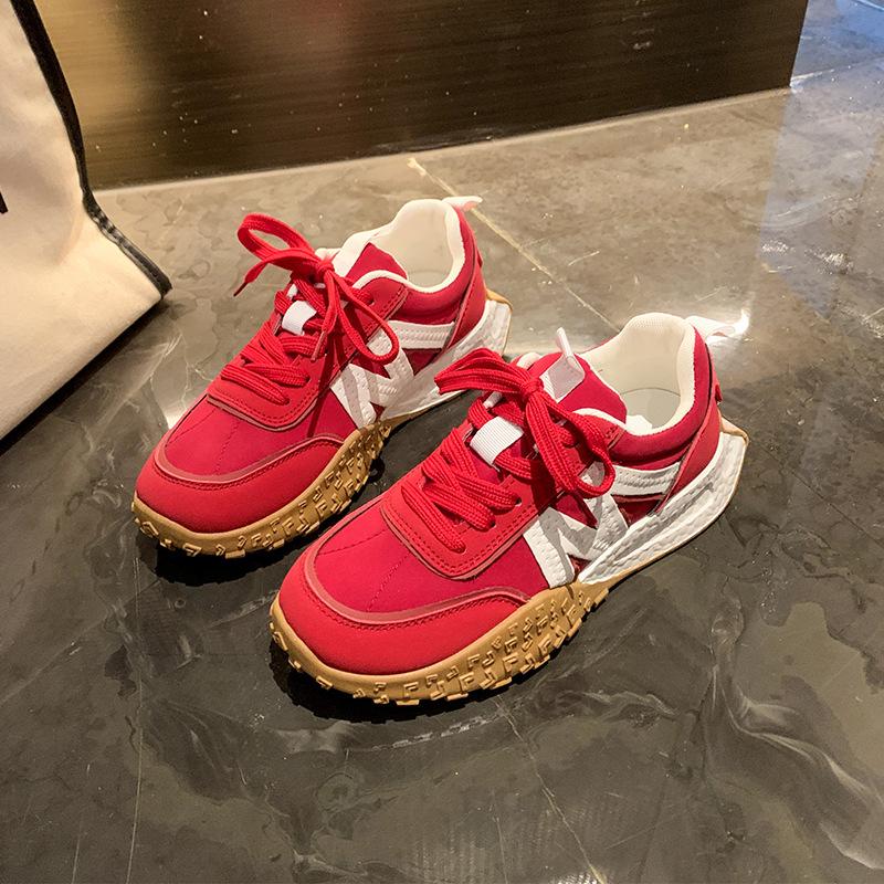 

Waffle Forrest Gump shoes women s 2025 new spring and autumn versatile platform heightening training shoes Internet celebrity explosion casual sports 40 красный