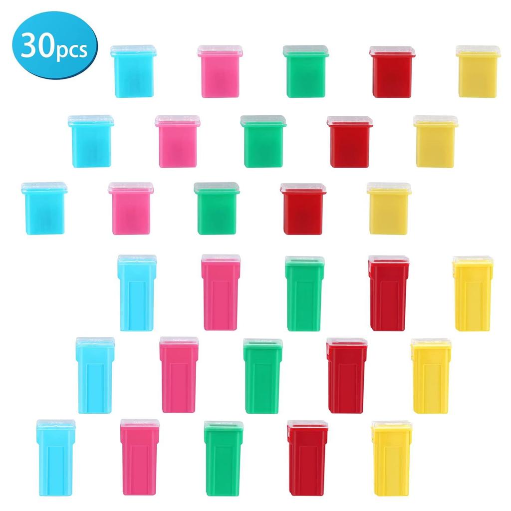 30Pcs Boxed JCASE Box Shaped Fuse Kit Standard Tall & Low Profile Leg 20A-60A Auto Cartridge Fuse Assortment