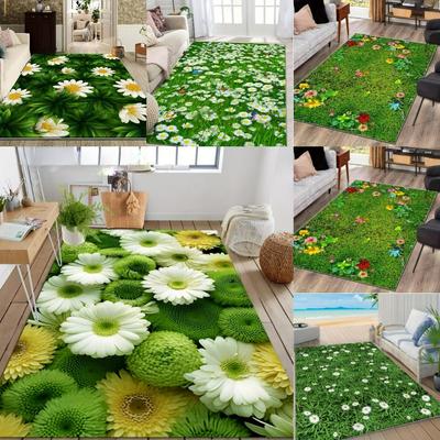1 Stück Frische Blumendruck Gänseblümchen Blumen Bereichsteppich Bodenteppich für Schlafzimmer, Wohnzimmer, Küche Garten, Balkon, Wintergarten Dekor