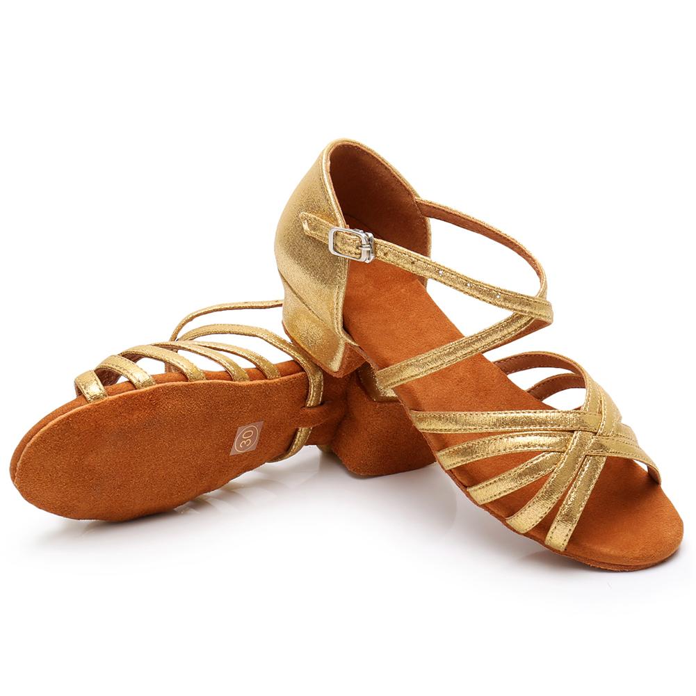 Chaussures de Danse Latine pour Enfants Talon Bas 3.5cm Filles Entraînement Salle de Bal Semelle Souple Chaussures de Danse