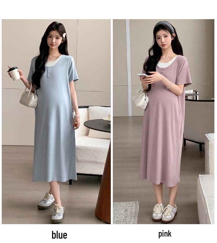2026 Summer Maternity Petite High-Waisted Ice Silk Two-Piece Dress