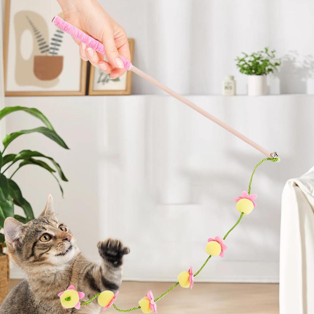 Cat Wand Toy Interactive Fruit Design Stick Non-Slip Handle Cat Pole Toy for Indoor Kitten Play Bird Fish Mouse Boredom