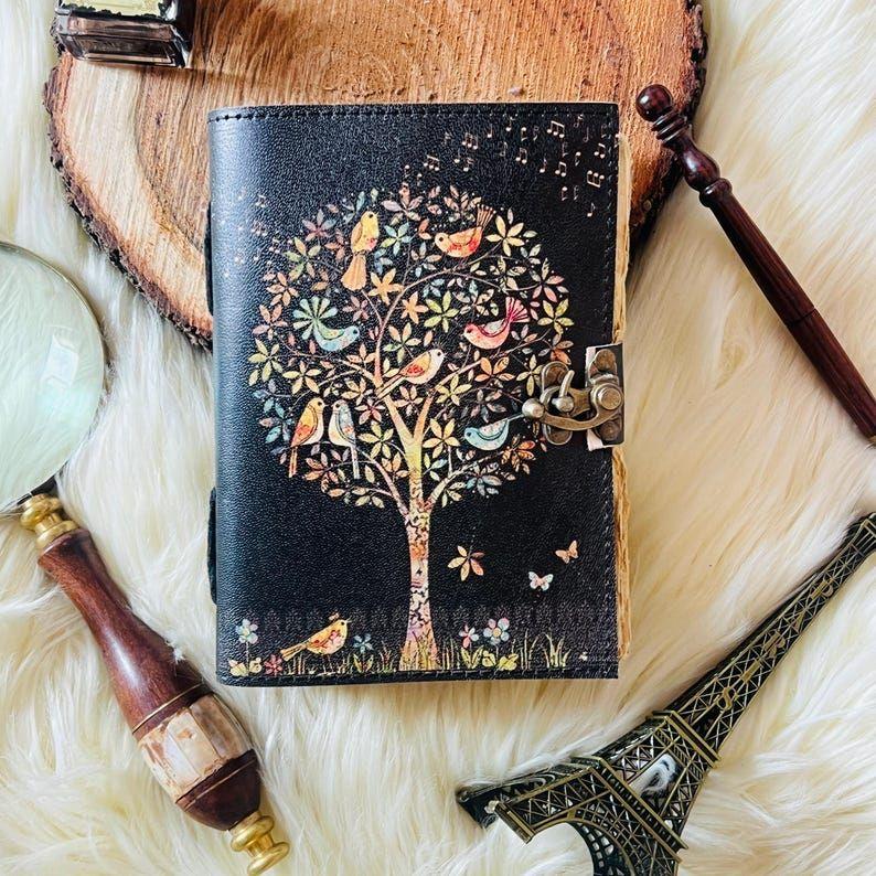 

кожаный журнал, журнал с принтом «Древо жизни», пустая книга заклинаний, книга теней, кожаные небесные подарки для него, для нее 7 x 5 in