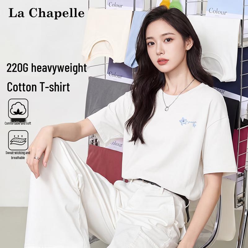 La Chapelle Women s Loose Fit Cotton T-shirt with Star Blue Print S