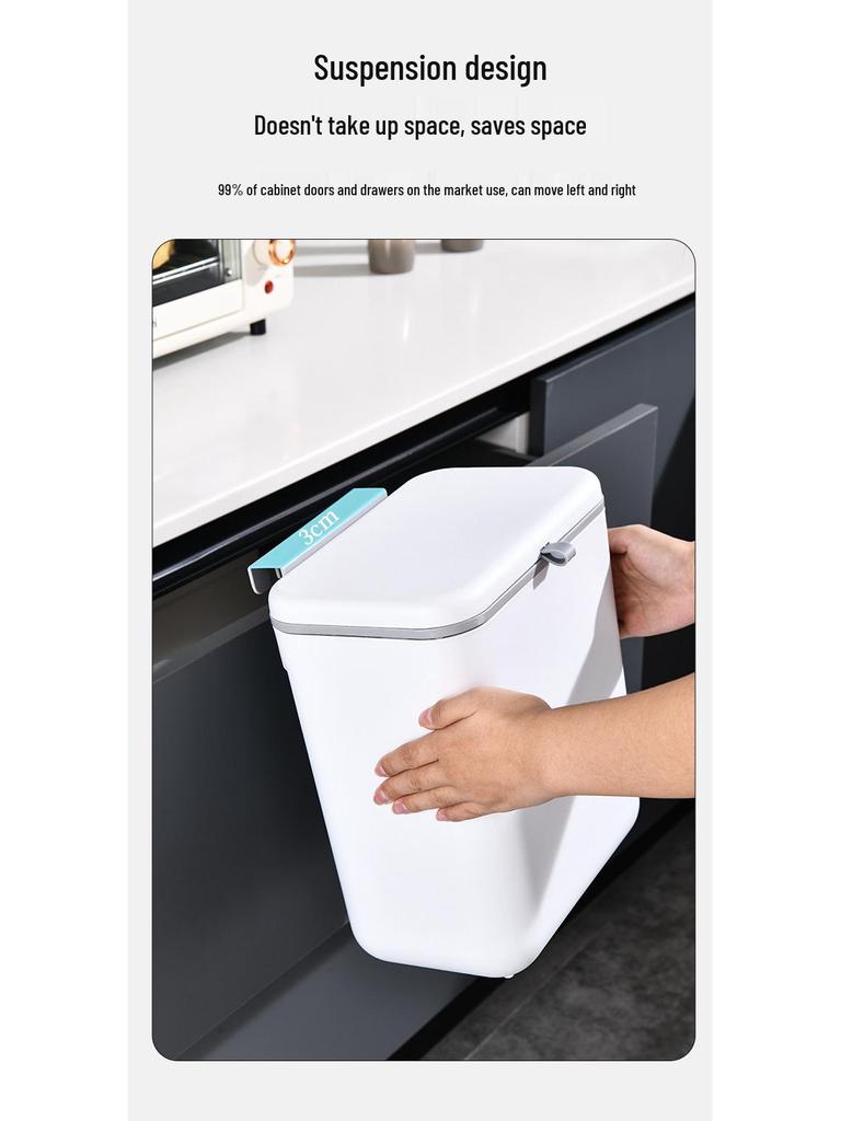 Wall-Mounted Kitchen Waste Bin with Lid - Ideal for Food Waste, Living Room, Bathroom, or Hanging Storage.