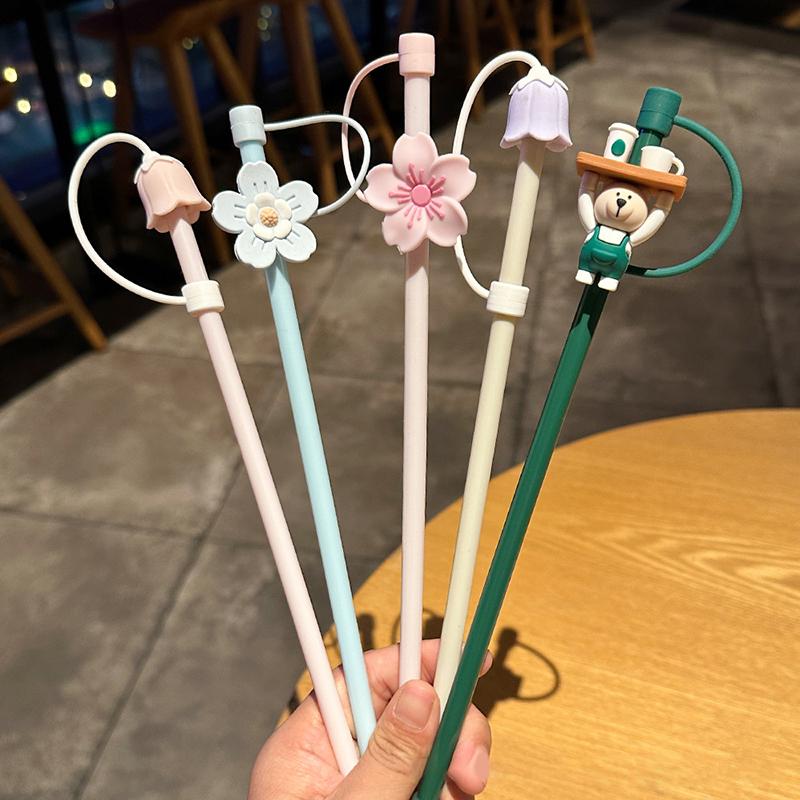 1Pc Silicone Straw Plug For Water Glass Bottle Flower Shape Drinking Dust Cap Straw Tips Cover Cup Accessories For 6-8Mm Straws