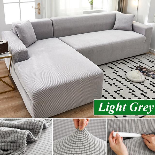 

Чехол на диван для гостиной, толстый эластичный флисовый чехол на 1/2/3/4 места, L-образный угловой чехол для дивана, шезлонг 3 Seater 175-210cm светло-серый