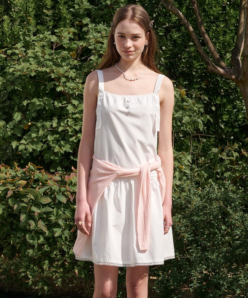 Makeumokeu Uriel Lace Pintuck Sleeveless Mini Dress White