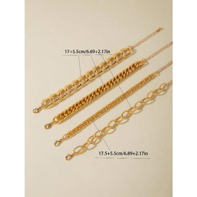 Set Minimalist Hollow Metal Chain Geometric Punk Style Chunky Chain Bracelets, Versatile Jewelry Gift Suitable for Daily Wear