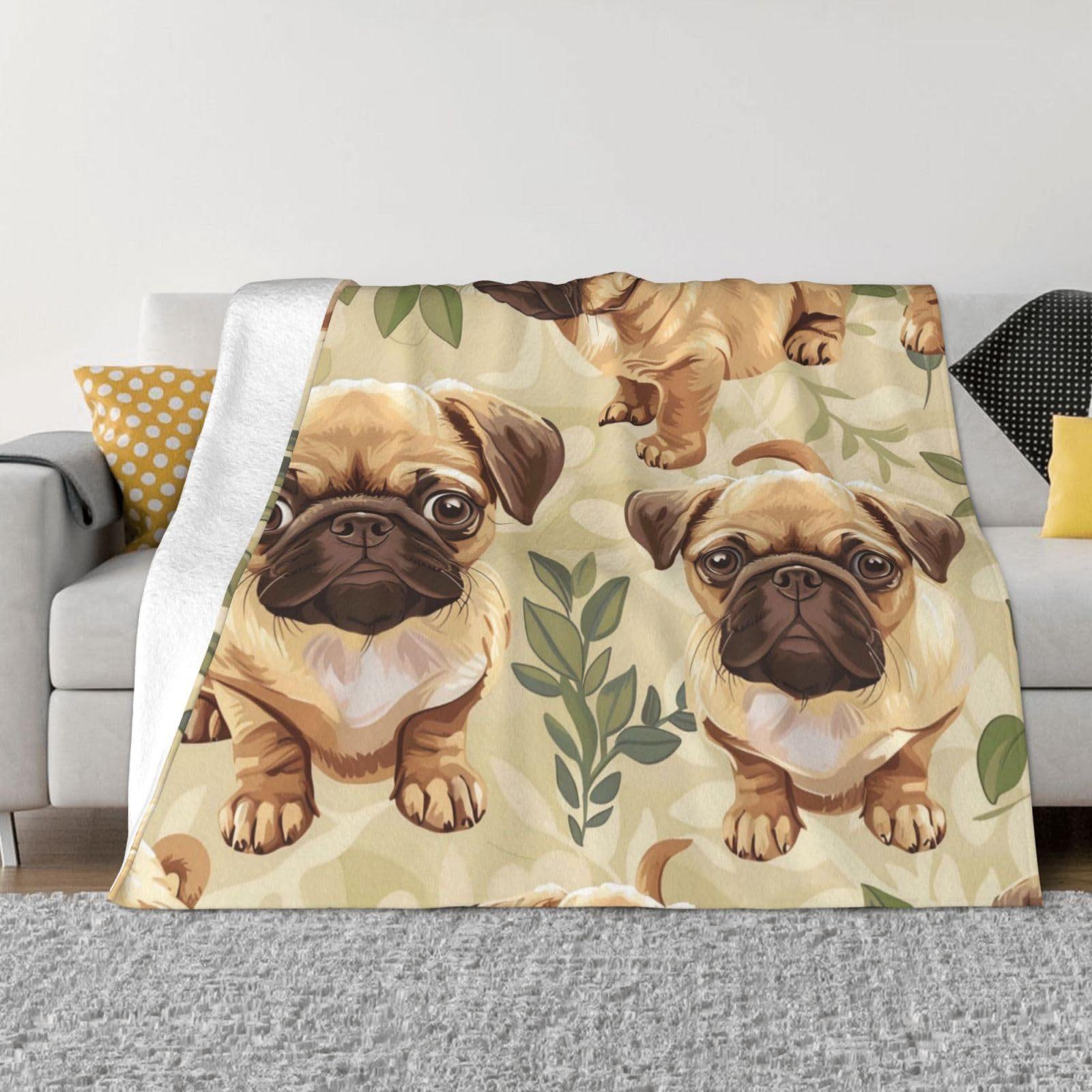 

VIKAMA Pug Print Blanket, Cute Animal Blanket, Sofa Blanket, Office Blanket, Soft, Comfortable And Washable, Nap Blanket 75x90cm