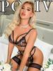 popiv Women's Sexy Lingerie Set with Garter Belt Matching Bra and Panty Lingeries Sets 4 Piece