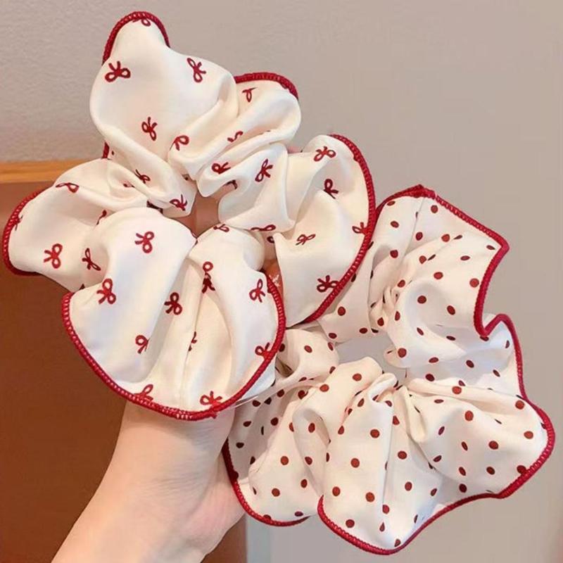 2/3Pcs High End Red Cute Dot Plaid Scrunchies For Women Girls Soft Elastic Hair Ties Hair Accessories