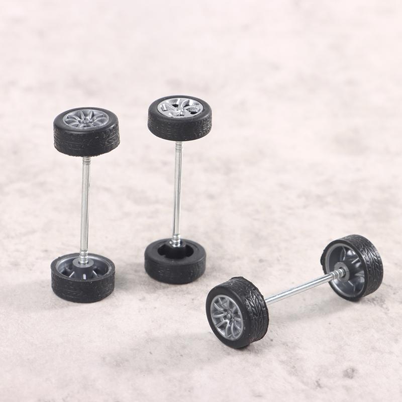 1Set 1:64 Car Wheels For Hotwheels Rubber Tire With Wheel Axle Model Modified