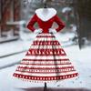Women's Casual Dress Long-Sleeve V-Neck Patchwork Fleece Christmas Print Dress