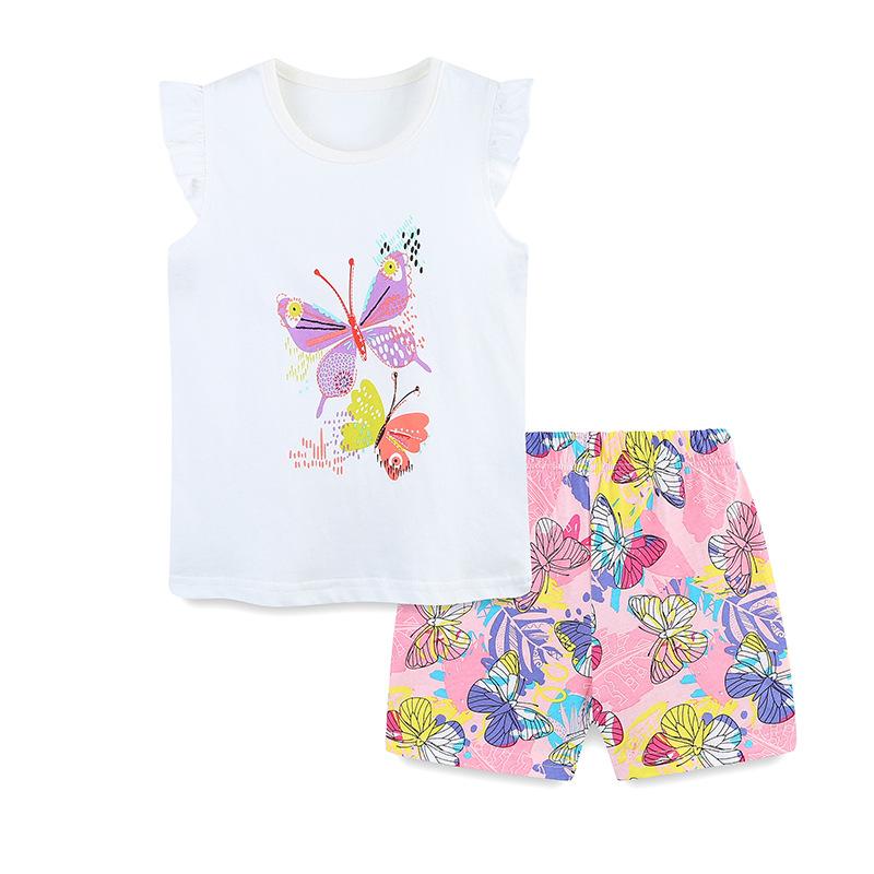 Girls  Short-Sleeve Set Summer New Butterfly Print Children S Shorts Set Fashionable Girls  Outfit 90cm белый