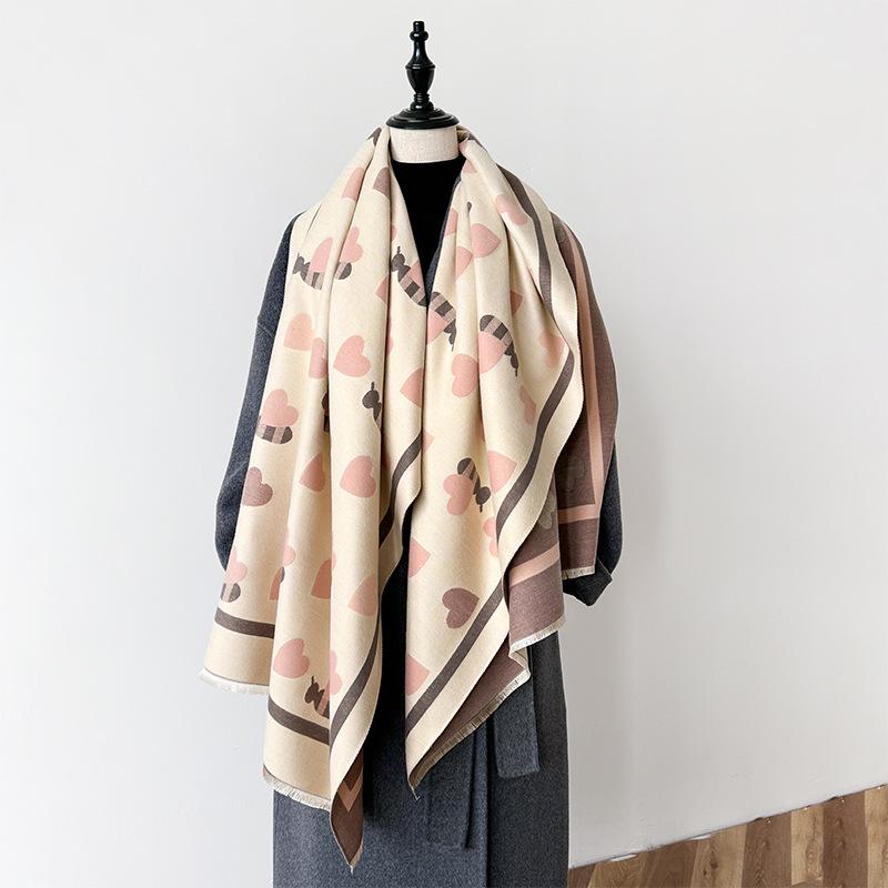 Versatile Heart-Shaped Double-Sided Warm Imitation Cashmere Scarf Women'S Air Conditioner Shawl With Imitation Wool Scarf