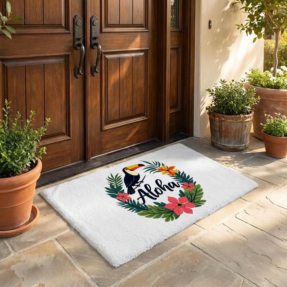 Aloha Hibiscus Design Floor Mat Flannel Door Mat Non-Slip Bedroom Living Room Home Decor