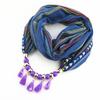Vibrant Chiffon Infinity Scarf with Ethnic Print & Beaded Tassel Necklace – Women’s Boho Fashion Accessory