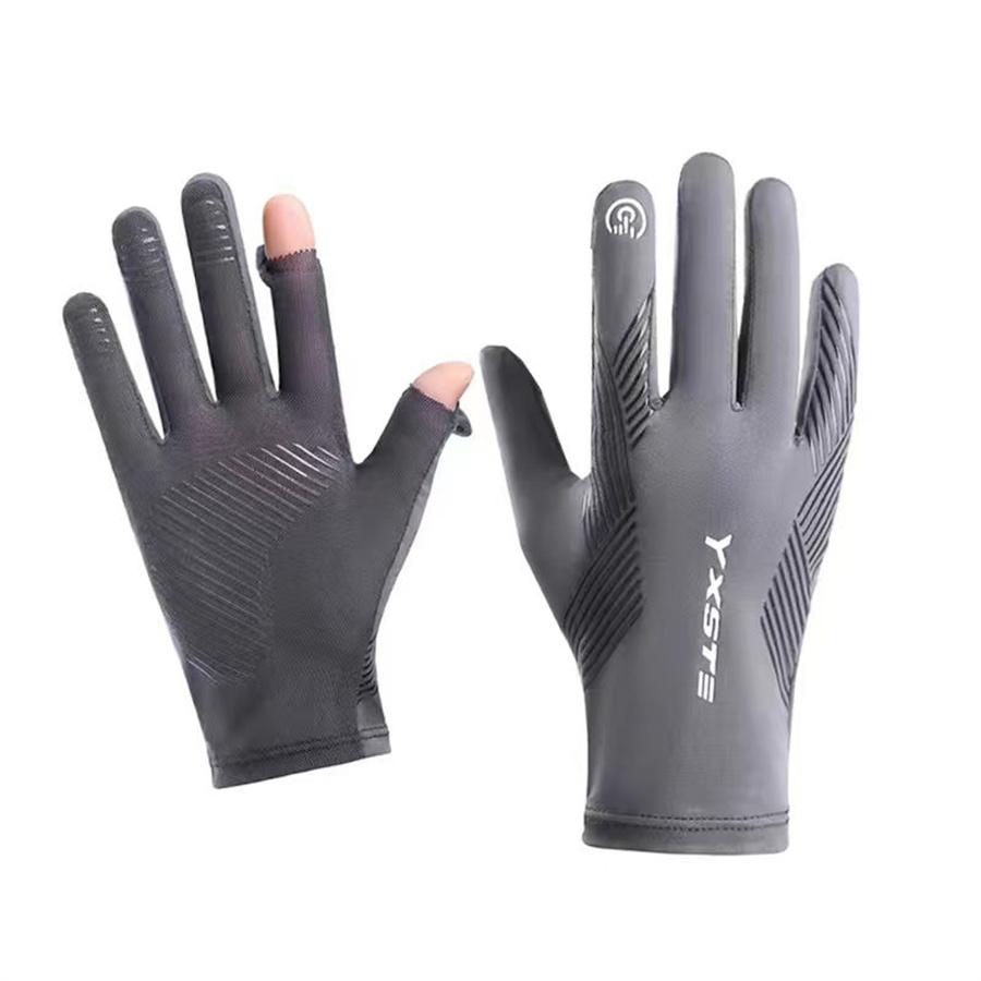 

Summer UV Protection Gloves, 2-Finger Exposed Anti-Slip Touchscreen Gloves for Cycling & Fishing L сірий