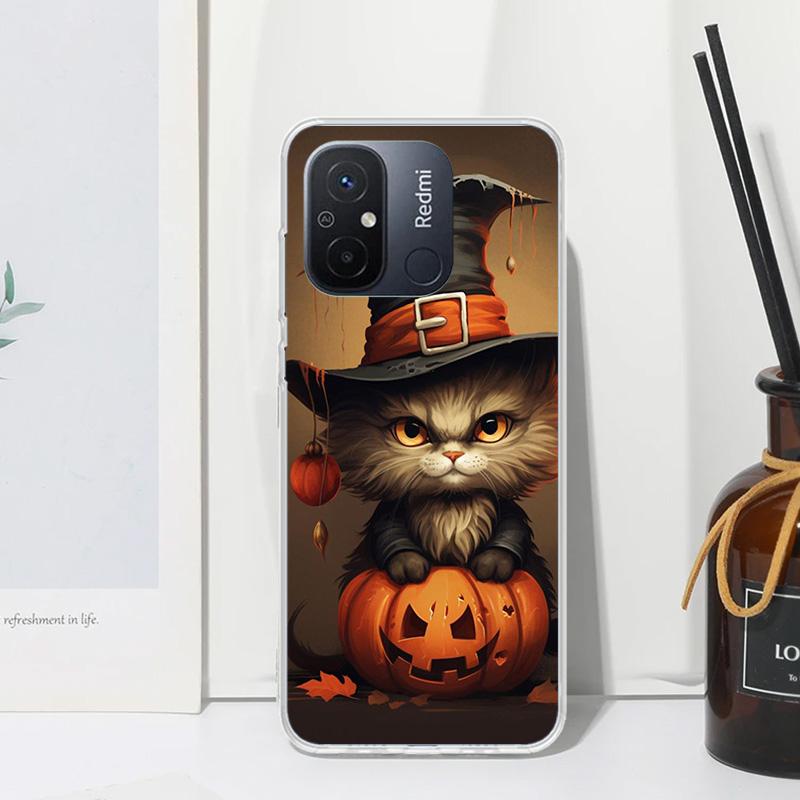 Black Kitten Halloween Pumpkin Phone Case For Xiaomi Redmi 12C 12 10C 10A 10 9C 9A 9T 9 8A 8 7A 7 6A 6 Pro K70 K40 K20 Fundas Ba