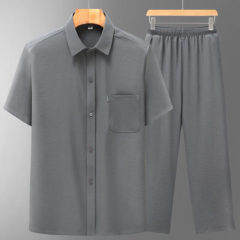 

Мужской костюм Тан в китайском стиле, рубашка и брюки - этнический ханфу для мужчин среднего и пожилого возраста Size 43 (Weight 80-88 kg)