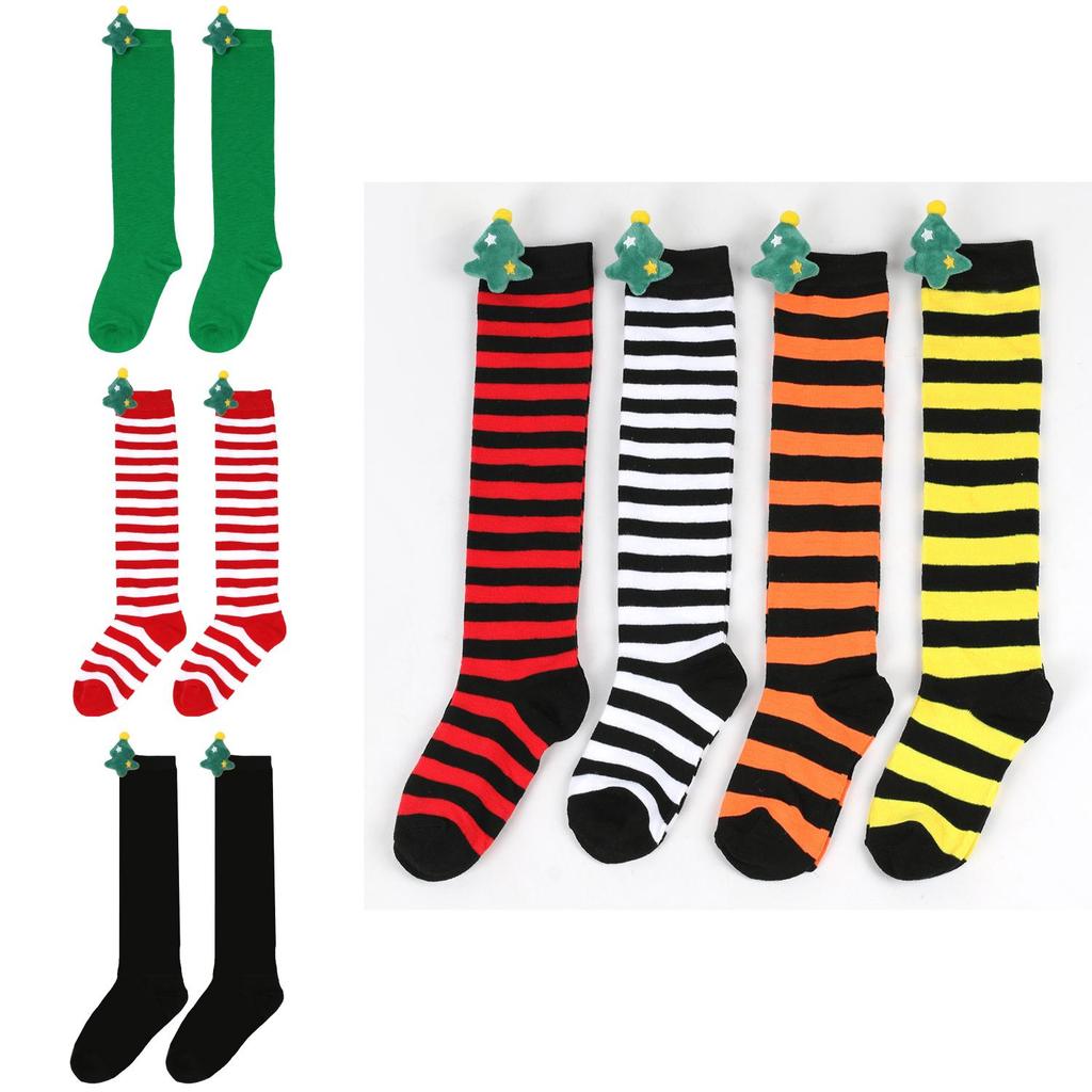 Cute Plush Christmas Socks For Kids Over The Knee Striped Cartoon Toy Socks