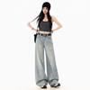 Women's Rhinestone Star Wide Leg Jeans - 2026 Spring/Autumn, Loose & Flattering Floor-Length Pants