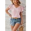 Summer New V-neck Fashion Short Sleeve Casual Women Blouse Elegant Loose Pleated Office Tops Solid Color Simple Loose Slim Women Vlothing