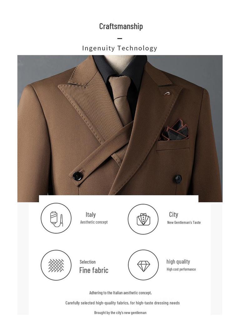 Men's Korean Style Double-Breasted Formal Suit - Perfect for Weddings, Business, or Best Man Attire