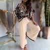 Women's Printed Bat Sleeve Top and Wide-Leg Pants Set