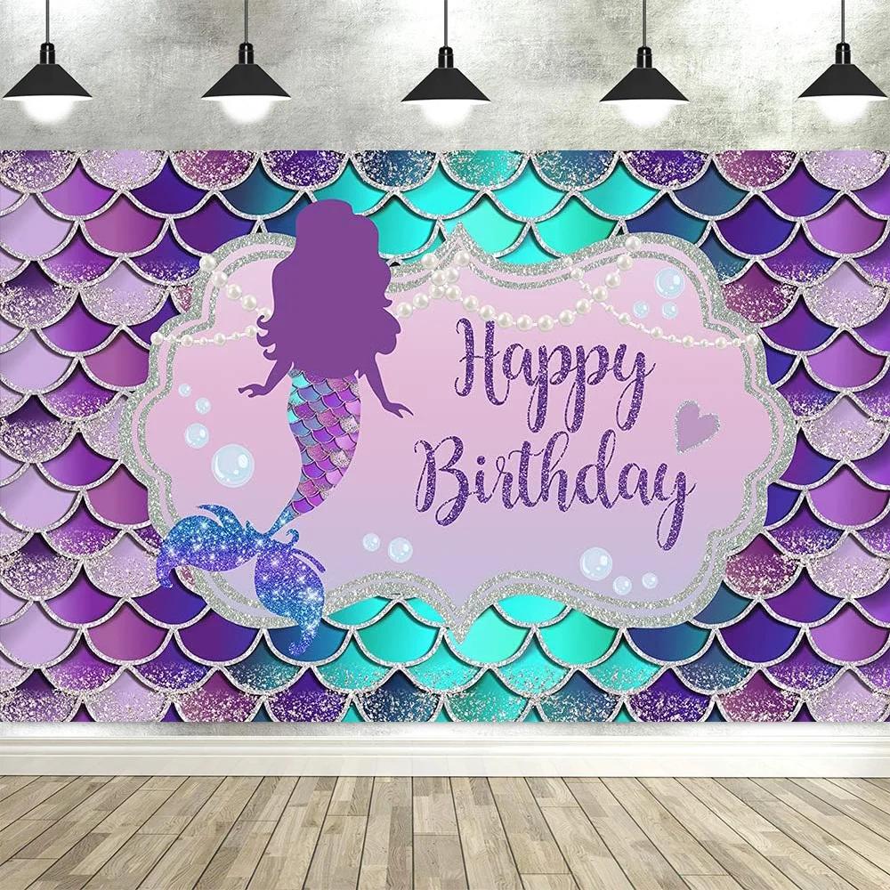 Mermaid Princess Theme Backdrop – Baby Girl'S Birthday Party Decor, Baby Shower Photography Banner & Props Supplies-Tapestry